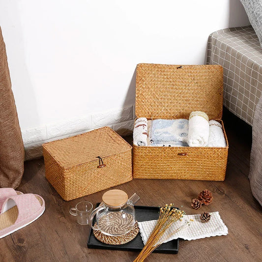 Boîte de rangement tressée main en algue marine